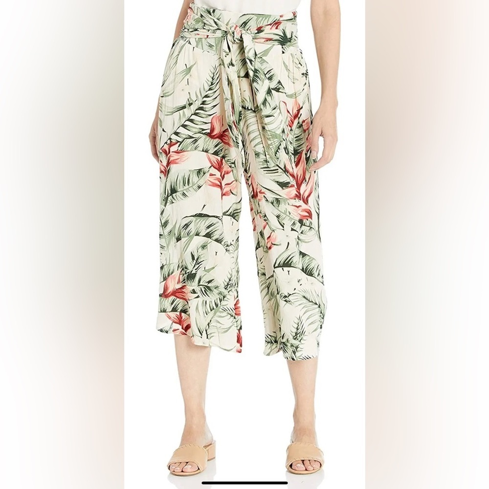 Ripcurl floral wide leg waist tie waist cropped pant size small NWT